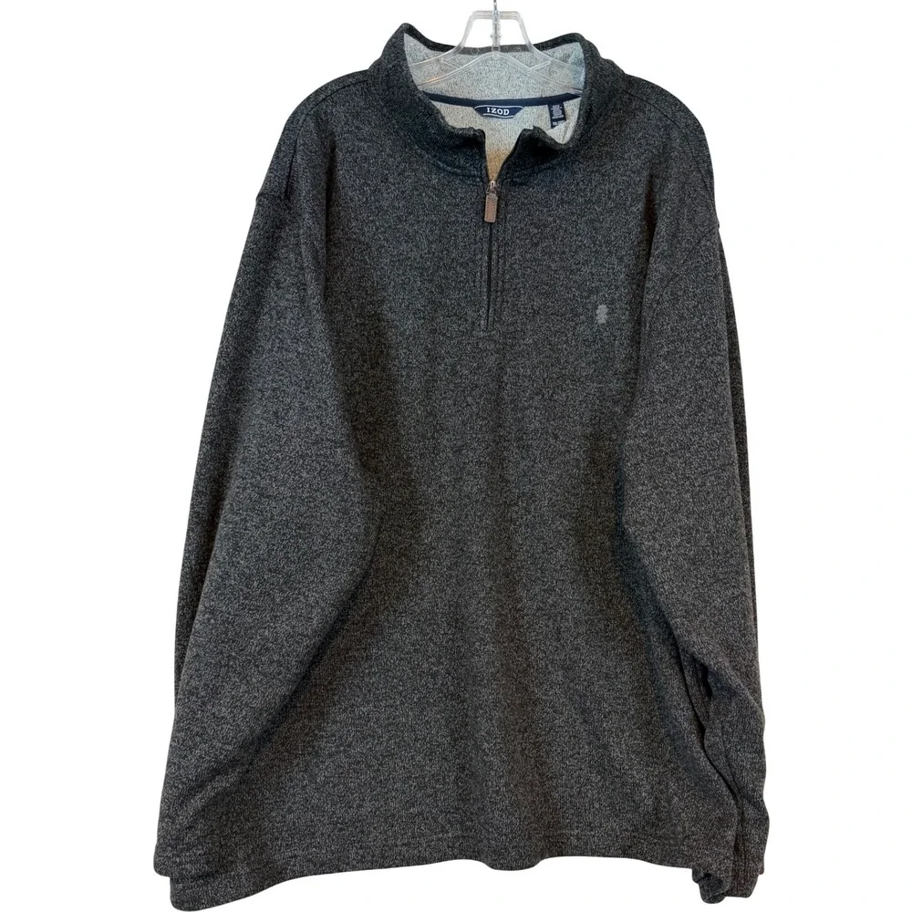 IZOD Men 3XL Charcoal Gray Heather Quarter Zip Fleece Pullover Sweater Mock Neck